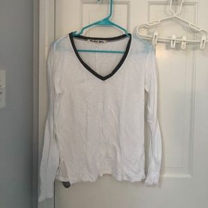 Michael Stars White Long Sleeve V-Neck Tee w Grey